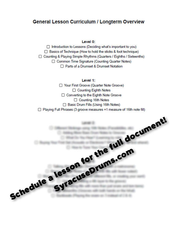 A drum student's curriculum for taking lessons at SyracuseDrums