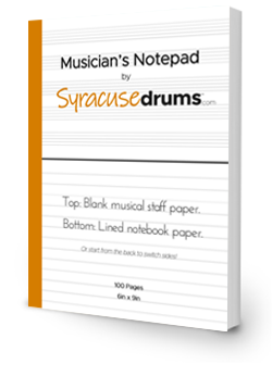 A custom notebook with music staff lines on the top of the page and notepad lines on the bottom.